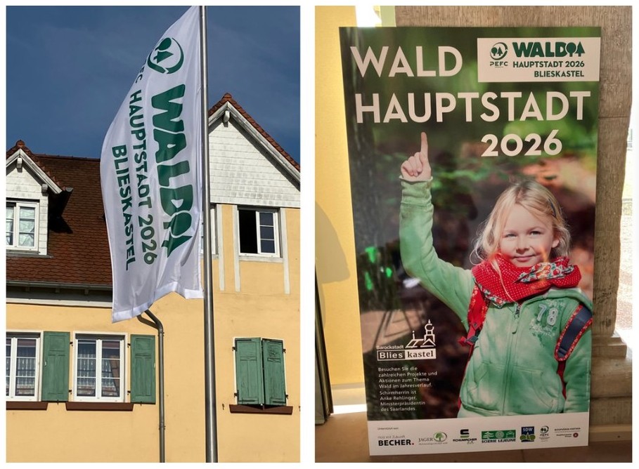 Vor und in der Blieskasteler Orangerie ist der PEFC-Waldhauptstadt-Titel nicht zu übersehen. Foto: (c) KOLLAXO Markt und Medien GmbH.